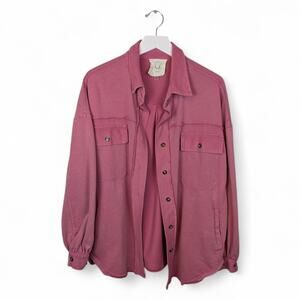 FANTASTIC FAWN Frayed Woven Shacket Rose Pink - Small